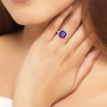 2.60 Ct Cushion Purple Amethyst and Lab Diamond Prong Silver Cocktail Ring by Fine Color Jewels