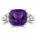2.60 Ct Cushion Purple Amethyst and Lab Diamond Prong Silver Cocktail Ring by Fine Color Jewels