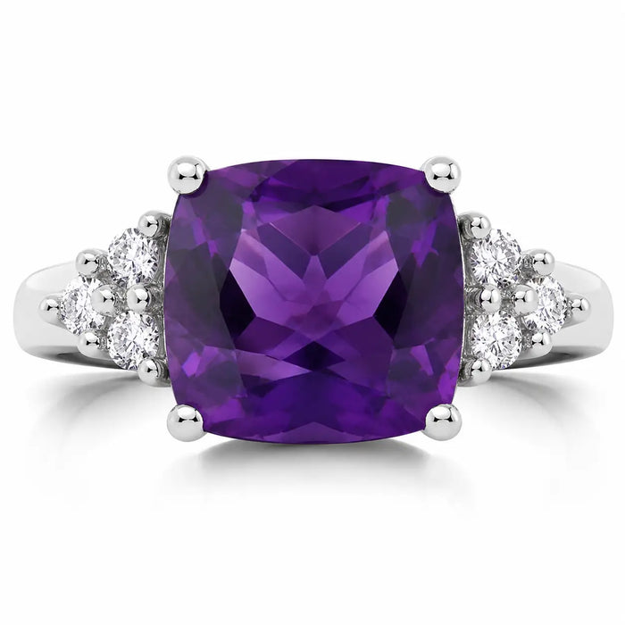 2.60 Ct Cushion Purple Amethyst and Lab Diamond Prong Silver Cocktail Ring by Fine Color Jewels