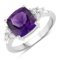 2.60 Ct Cushion Purple Amethyst and Lab Diamond Prong Silver Cocktail Ring by Fine Color Jewels