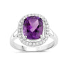2.60 Ct Cushion Purple Amethyst and Lab Diamond Prong Silver Halo Ring