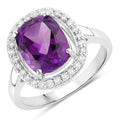 2.60 Ct Cushion Purple Amethyst and Lab Diamond Prong Silver Halo Ring by Fine Color Jewels