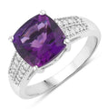 2.60 Ct Cushion Purple Amethyst and Lab Diamond Prong Silver Pave Bridge Ring by Fine Color Jewels