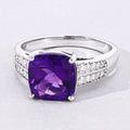 2.60 Ct Cushion Purple Amethyst and Lab Diamond Prong Silver Pave Bridge Ring by Fine Color Jewels