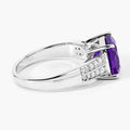 2.60 Ct Cushion Purple Amethyst and Lab Diamond Prong Silver Pave Bridge Ring by Fine Color Jewels
