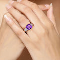 2.60 Ct Cushion Purple Amethyst and Lab Diamond Prong Silver Pave Bridge Ring by Fine Color Jewels