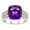 2.60 Ct Cushion Purple Amethyst and Lab Diamond Prong Silver Pave Bridge Ring