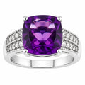 2.60 Ct Cushion Purple Amethyst and Lab Diamond Prong Silver Pave Bridge Ring by Fine Color Jewels