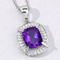 2.60 Ct Cushion Purple Amethyst & Lab Diamond Prong Silver Halo Pendant Necklace by Fine Color Jewels