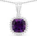 2.60 Ct Cushion Purple Amethyst & Lab Diamond Prong Silver Halo Pendant Necklace by Fine Color Jewels