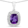 2.60 Ct Cushion Purple Amethyst & Lab Diamond Prong Silver Halo Pendant Necklace