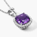 2.60 Ct Cushion Purple Amethyst & Lab Diamond Prong Silver Halo Pendant Necklace by Fine Color Jewels