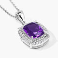 2.60 Ct Cushion Purple Amethyst & Lab Diamond Prong Silver Halo Pendant Necklace by Fine Color Jewels