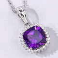 2.60 Ct Cushion Purple Amethyst & Lab Diamond Prong Silver Halo Pendant Necklace by Fine Color Jewels