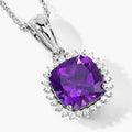 2.60 Ct Cushion Purple Amethyst & Lab Diamond Prong Silver Halo Pendant Necklace by Fine Color Jewels