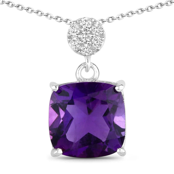 2.60 Ct Cushion Purple Amethyst & Lab Diamond prong Silver Slide Pendant Necklace by Fine Color Jewels