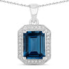 2.60 Ct Octagon London Blue Topaz & Lab Diamond Prong Silver Halo Pendant Necklace