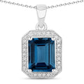 2.60 Ct Octagon London Blue Topaz & Lab Diamond Prong Silver Halo Pendant Necklace by Fine Color Jewels