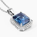 2.60 Ct Octagon London Blue Topaz & Lab Diamond Prong Silver Halo Pendant Necklace by Fine Color Jewels