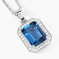 2.60 Ct Octagon London Blue Topaz & Lab Diamond Prong Silver Halo Pendant Necklace by Fine Color Jewels