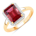 2.60 Ct Octagon Red Genuine Rubellite Diamond Prong 14K Gold Halo Ring by Fine Color Jewels