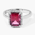 2.60 Ct Octagon Red Genuine Rubellite Diamond Prong 14K Gold Halo Ring by Fine Color Jewels