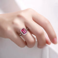 2.60 Ct Octagon Red Genuine Rubellite Diamond Prong 14K Gold Halo Ring by Fine Color Jewels