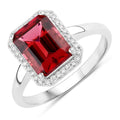 2.60 Ct Octagon Red Genuine Rubellite Diamond Prong 14K Gold Halo Ring by Fine Color Jewels