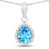 2.60 Ct Pear Swiss Blue Topaz & Lab Diamond Prong Silver Halo Teardrop Pendant Necklace