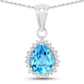 2.60 Ct Pear Swiss Blue Topaz & Lab Diamond Prong Silver Halo Teardrop Pendant Necklace by Fine Color Jewels