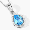 2.60 Ct Pear Swiss Blue Topaz & Lab Diamond Prong Silver Halo Teardrop Pendant Necklace by Fine Color Jewels