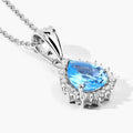 2.60 Ct Pear Swiss Blue Topaz & Lab Diamond Prong Silver Halo Teardrop Pendant Necklace by Fine Color Jewels