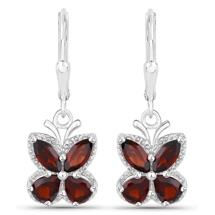 2.60 Ct Red Garnet Prong Silver Butterfly Leverback Earrings by Fine Color Jewels