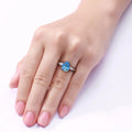2.60 Ct Teardrop Blue Topaz & Lab Diamond Prong Sterling Silver Cocktail Ring by Fine Color Jewels