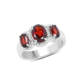 2.62 Ct Oval Red Garnet Prong Silver Halo Three Stone Ring by Fine Color Jewels