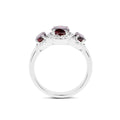 2.62 Ct Oval Red Garnet Prong Silver Halo Three Stone Ring by Fine Color Jewels