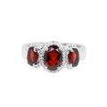 2.62 Ct Oval Red Garnet Prong Silver Halo Three Stone Ring by Fine Color Jewels