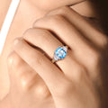 2.65 Ct Cushion Swiss Blue Topaz and Lab Diamond Prong Silver Bridge Ring by Fine Color Jewels
