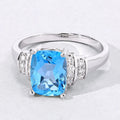 2.65 Ct Cushion Swiss Blue Topaz and Lab Diamond Prong Silver Bridge Ring by Fine Color Jewels