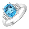 2.65 Ct Cushion Swiss Blue Topaz and Lab Diamond Prong Silver Bridge Ring