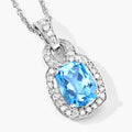2.65 Ct cushion Swiss Blue Topaz and Lab Diamond prong Silver Slide Pendant Necklace by Fine Color Jewels
