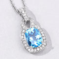2.65 Ct cushion Swiss Blue Topaz and Lab Diamond prong Silver Slide Pendant Necklace by Fine Color Jewels