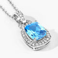 2.65 Ct cushion Swiss Blue Topaz and Lab Diamond prong Silver Slide Pendant Necklace by Fine Color Jewels