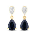 2.68 Ct Blue Sapphire & Diamond Prong 10K Gold Teardrop Dangle Earrings by Fine Color Jewels