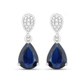 2.68 Ct Blue Sapphire & Diamond Prong 10K Gold Teardrop Dangle Earrings by Fine Color Jewels