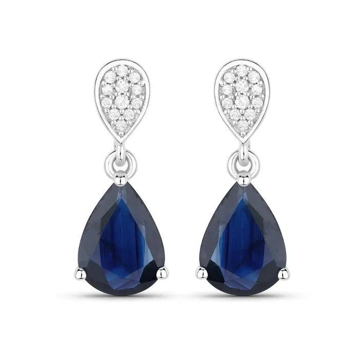 2.68 Ct Blue Sapphire & Diamond Prong 10K Gold Teardrop Dangle Earrings by Fine Color Jewels