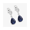 2.68 Ct Blue Sapphire & Diamond Prong 10K Gold Teardrop Dangle Earrings by Fine Color Jewels