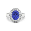 2.69 Ct Oval Violet Tanzanite and White Diamond Prong 14k Gold Halo Statement Floral Ring