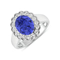 2.69 Ct Oval Violet Tanzanite and White Diamond Prong 14k Gold Halo Statement Floral Ring by Fine Color Jewels