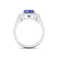 2.69 Ct Oval Violet Tanzanite and White Diamond Prong 14k Gold Halo Statement Floral Ring by Fine Color Jewels